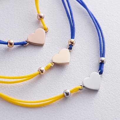 Браслет "Украинское сердце" в красном золоте (синяя и желтая нить) б05274 №8