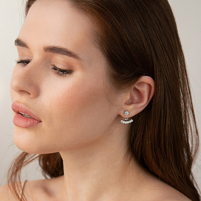 Серьги - джекеты в белом золоте (фианиты) с09338 №4