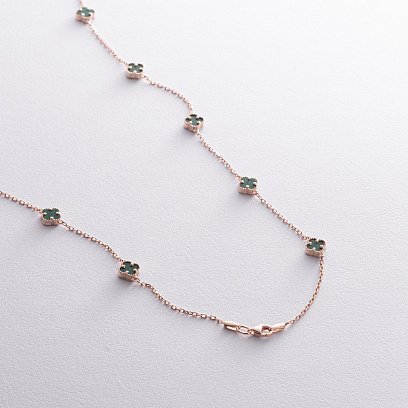 Кольє "Конюшина" з малахітом mini (червоне золото) кол02424 №5