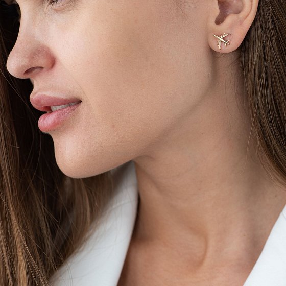 Золотые серьги-пусеты "Самолетик" с06676 №5