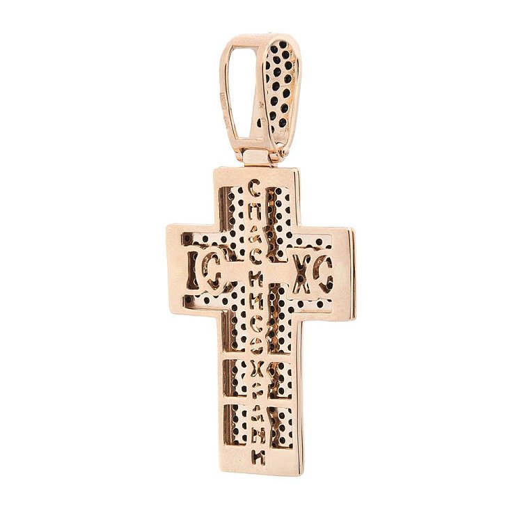 Золотой крест с черными камнями 270046 - 4 Золотой крест с черными камнями 270046 от ювелирного магазина Оникс - 4