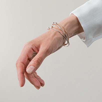 Жесткий браслет "Шарики" (белое золото) б05580 №4