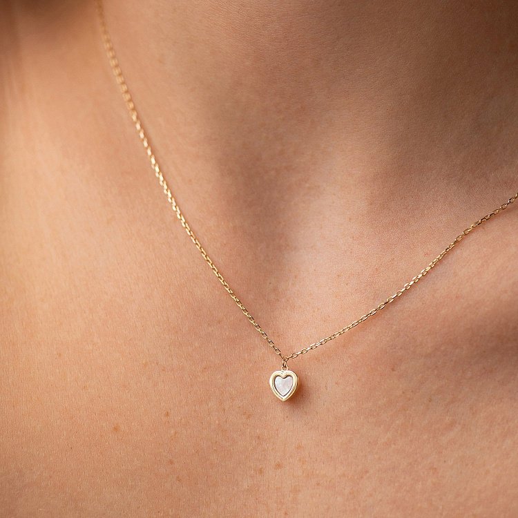 Колье "Сердечко" с перламутром (желтое золото) кол02554 от ювелирного магазина Оникс - 3