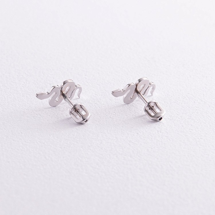 Сережки - пусети "Змії" у білому золоті с07998 від ювелірного магазину Онікс - 3