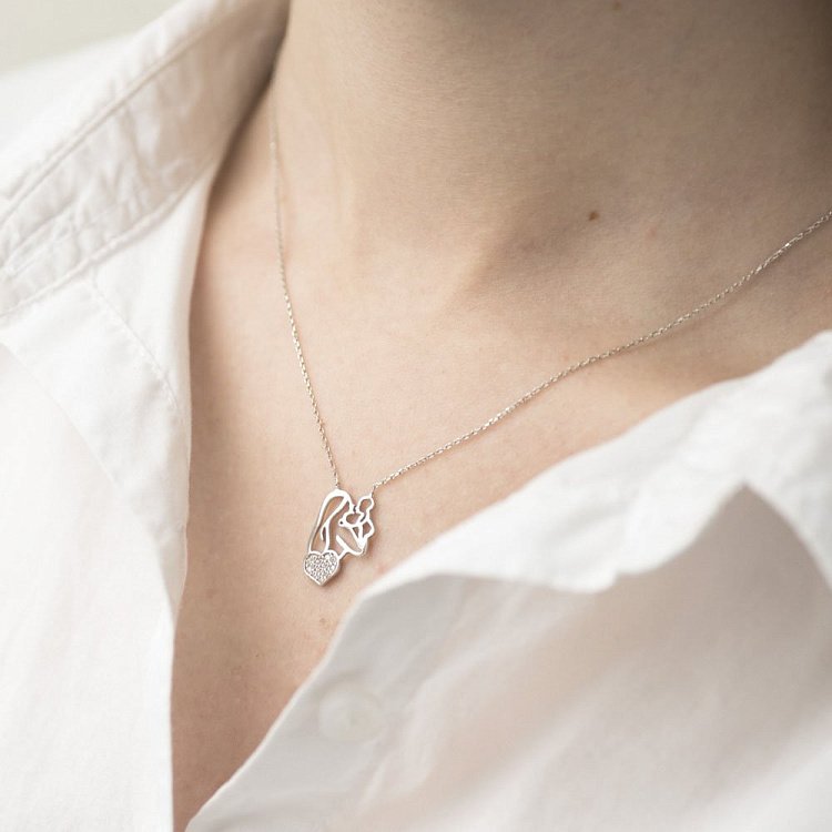 Золотое колье "Мать с ребенком" (фианиты) кол01374 от ювелирного магазина Оникс - 2