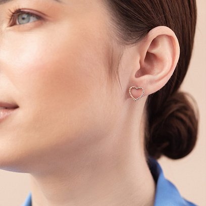 Сережки - пусети "Сердечки" у жовтому золоті с08444 №2