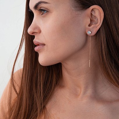 Золоті сережки - протяжки з фіанітами с07656 №2