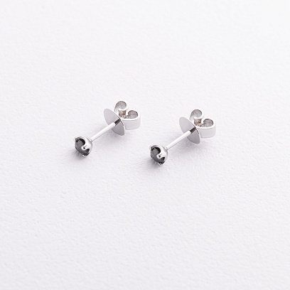 Золоті сережки - пусети з чорними діамантами сб0438y №5