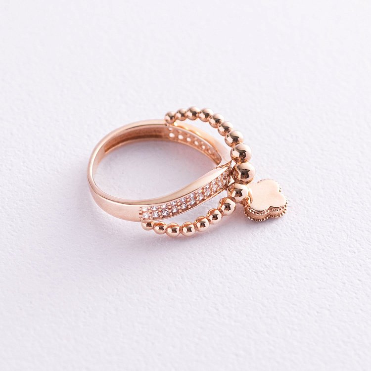 Золота каблучка "Конюшина" (фіаніт) к06234 від ювелірного магазину Онікс - 2