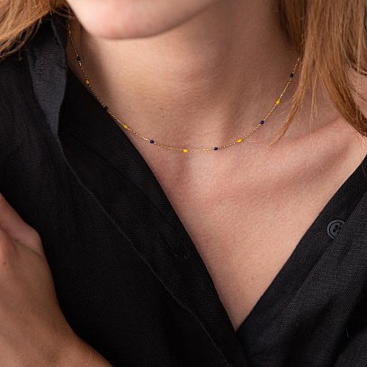 Кольє в жовтому золоті (синя та жовта емаль) кол02536 №7