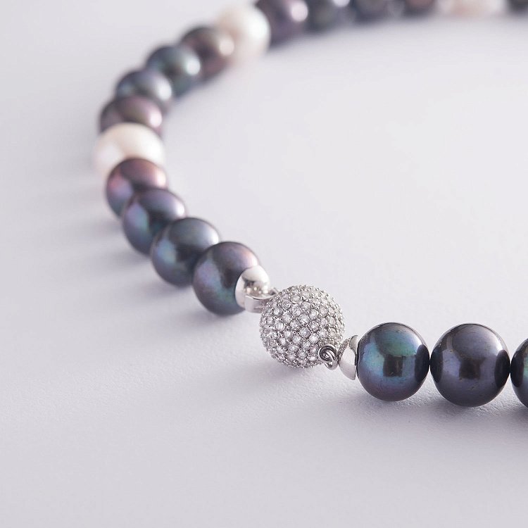 Кольє з перлів з фіанітами бус729 від ювелірного магазину Онікс - 2