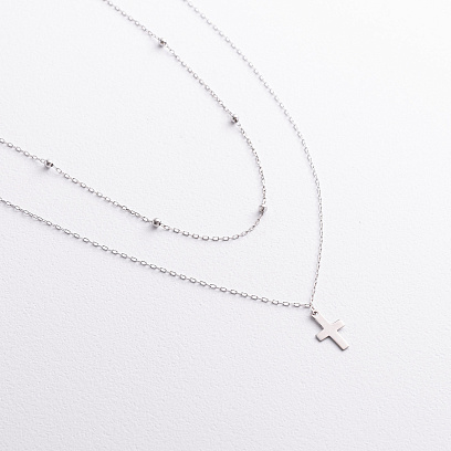 Двойное серебряное колье "Крестик" 908-01328