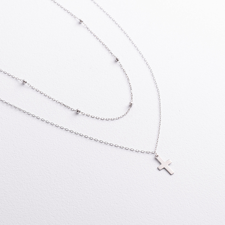 Двойное серебряное колье "Крестик" 908-01328 от ювелирного магазина Оникс