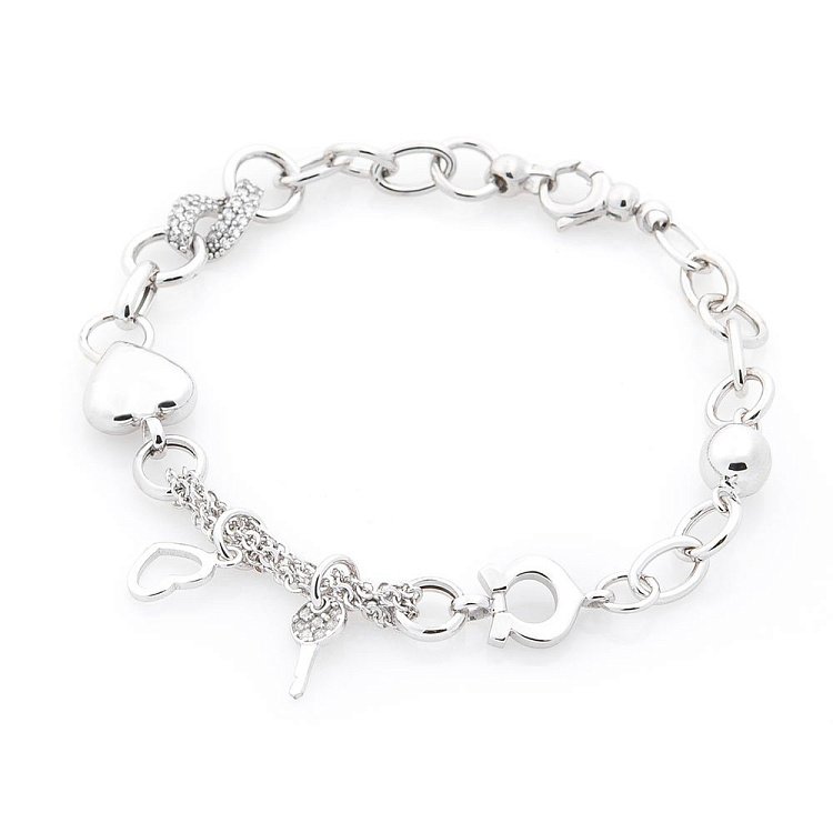 Золотий браслет "Сердечко і ключик" (фіаніти) б03431 від ювелірного магазину Онікс - 3