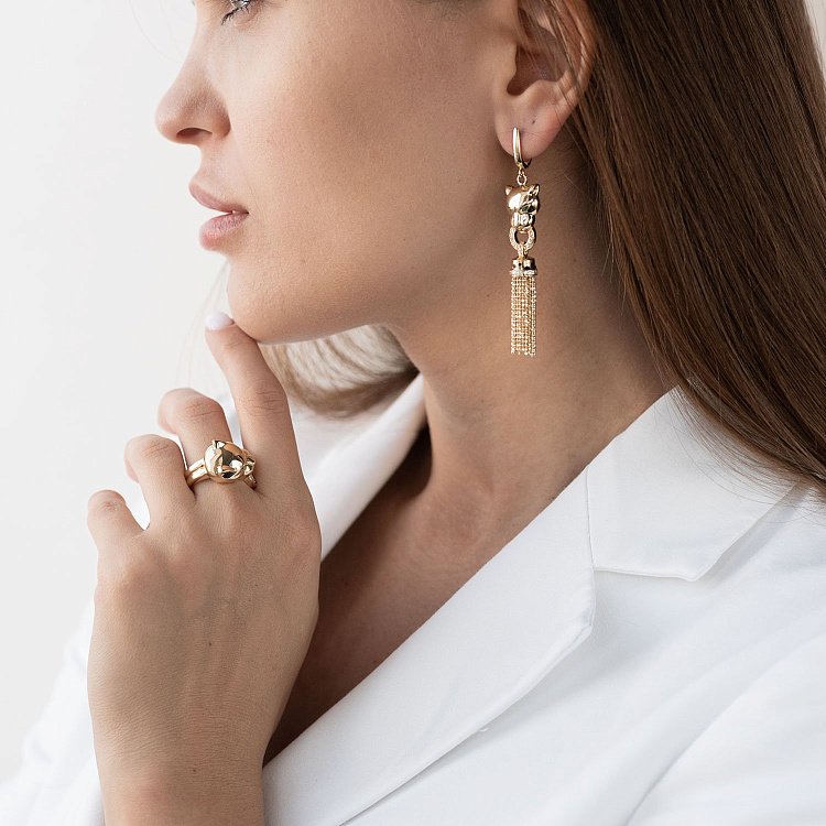 Серьги "Пантеры" в желтом золоте с07038 от ювелирного магазина Оникс - 1