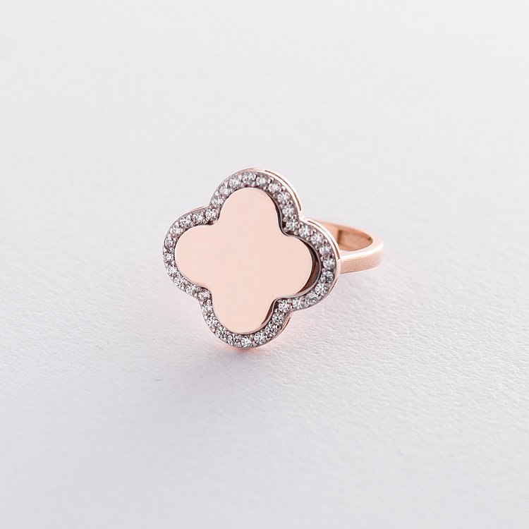 Золотий перстень "Конюшина" з фіанітами к06219 від ювелірного магазину Онікс