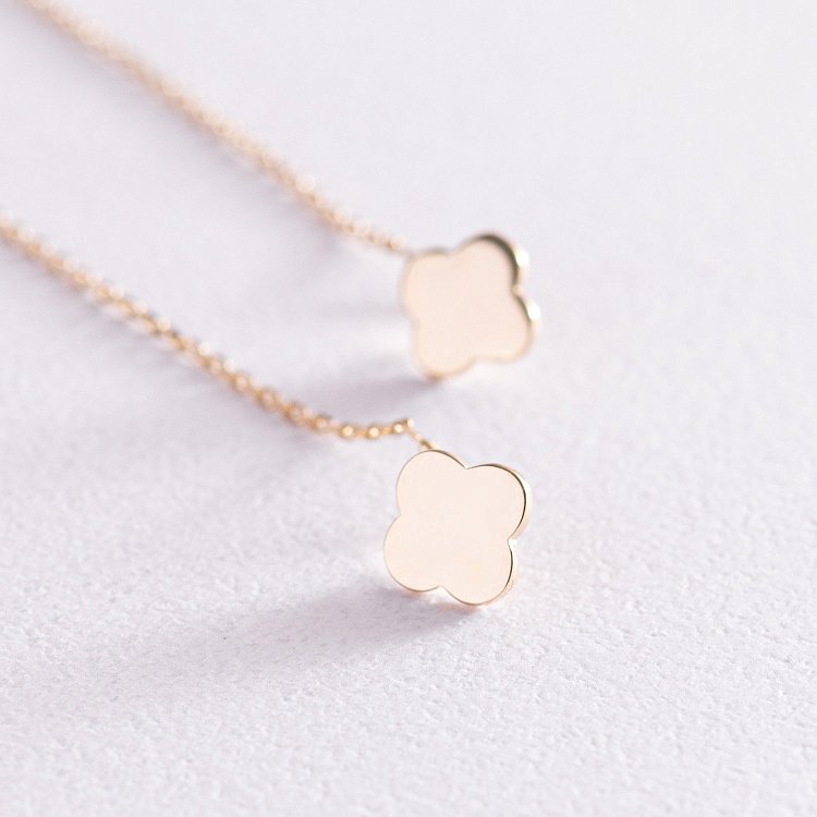 Серьги - протяжки "Клевер" в желтом золоте с07735 от ювелирного магазина Оникс - 3