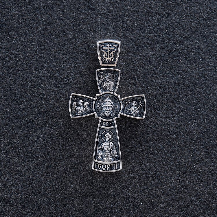 Серебряный православный крест с чернением  "Спас Нерукотворный с предстоящими" 132558 от ювелирного магазина Оникс