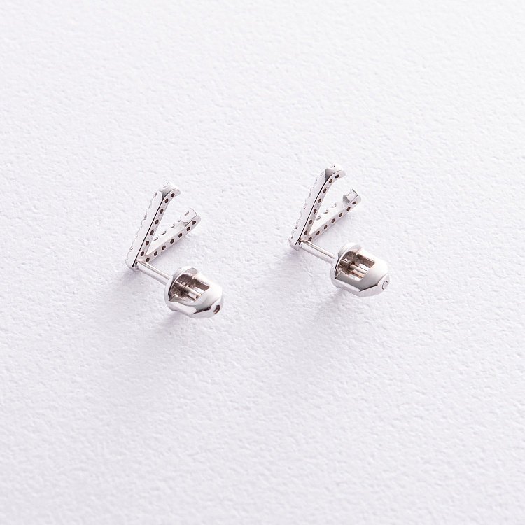 Сережки - пусети "Акцент" з фіанітами (біле золото) с08453 від ювелірного магазину Онікс - 4