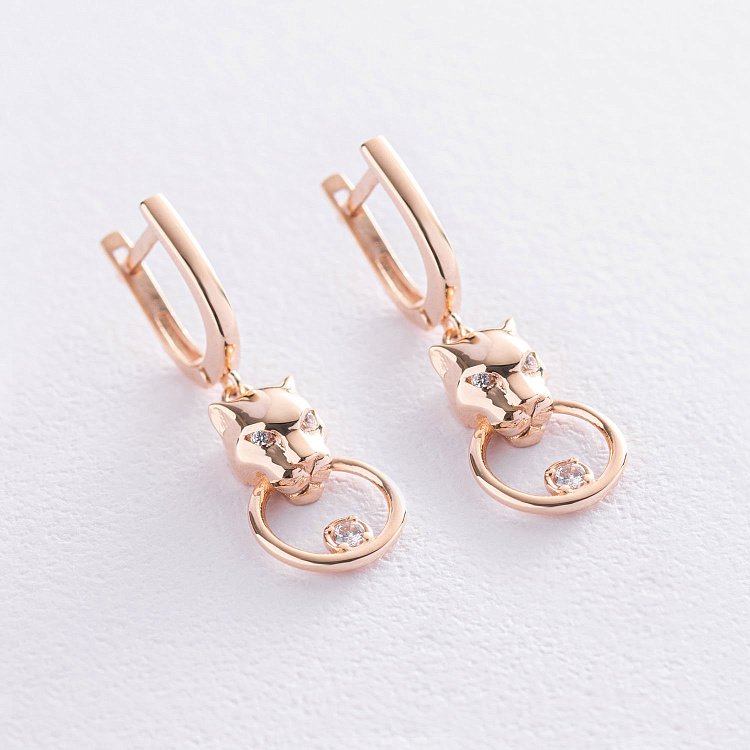 Золоті сережки "Пантера" (фіаніти) с07196 від ювелірного магазину Онікс