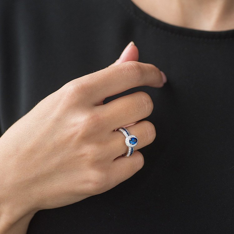 Золотое кольцо с бриллиантами и сапфирами кб0304lg от ювелирного магазина Оникс - 3