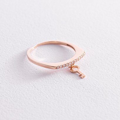 Золотое кольцо "Ключик" с фианитами к07006 №5