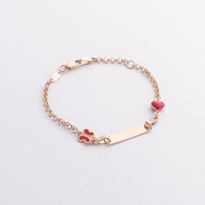 Дитячий золотий браслет "Метелик і сердечко" з емаллю б04731
