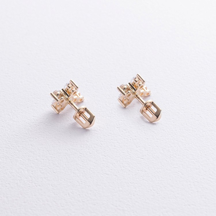 Серьги - пусеты "Крестики" в желтом золоте (фианиты) с09036 от ювелирного магазина Оникс - 2