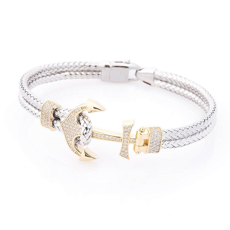 Золотий чоловічий браслет з якорем (фіаніт) б04041 від ювелірного магазину Онікс