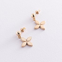 Серьги - пусеты "Клевер" в желтом золоте с07194