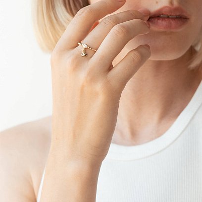 Кольцо "Сердечко" в желтом золоте (фианит) к07065 №6