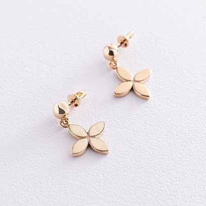 Серьги - пусеты "Клевер" в желтом золоте с07194