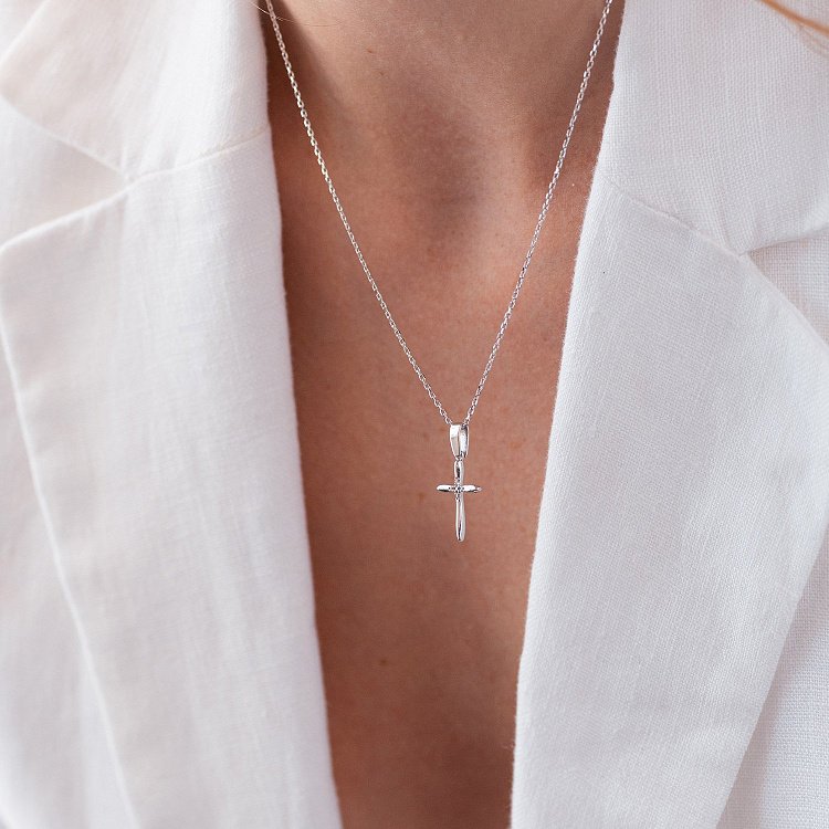 Золоте кольє "Хрестик" з фіанітами кол02186 від ювелірного магазину Онікс - 5