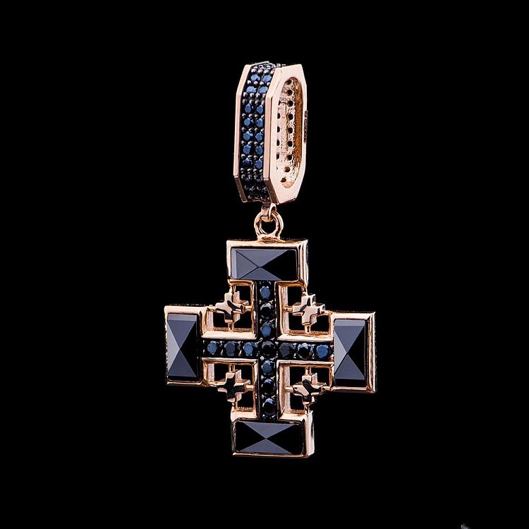 Золота підвіска "Хрест" з фіанітами п02742 від ювелірного магазину Онікс