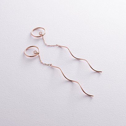 Золотые серьги - протяжки "Айрис" с фианитами с08327 №2