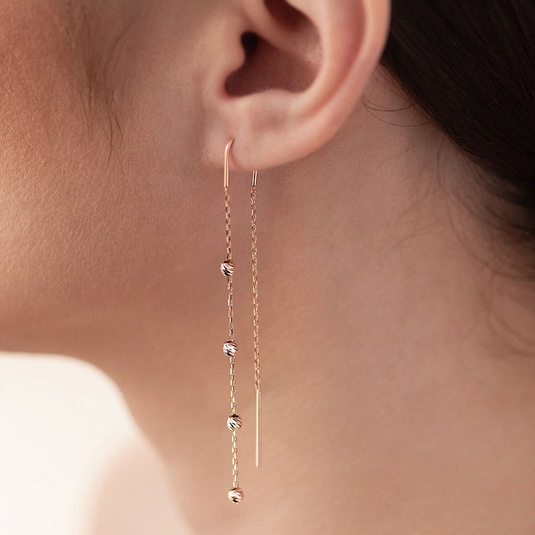 Золоті висячі сережки з кульками (протяжки) с06335 від ювелірного магазину Онікс - 5