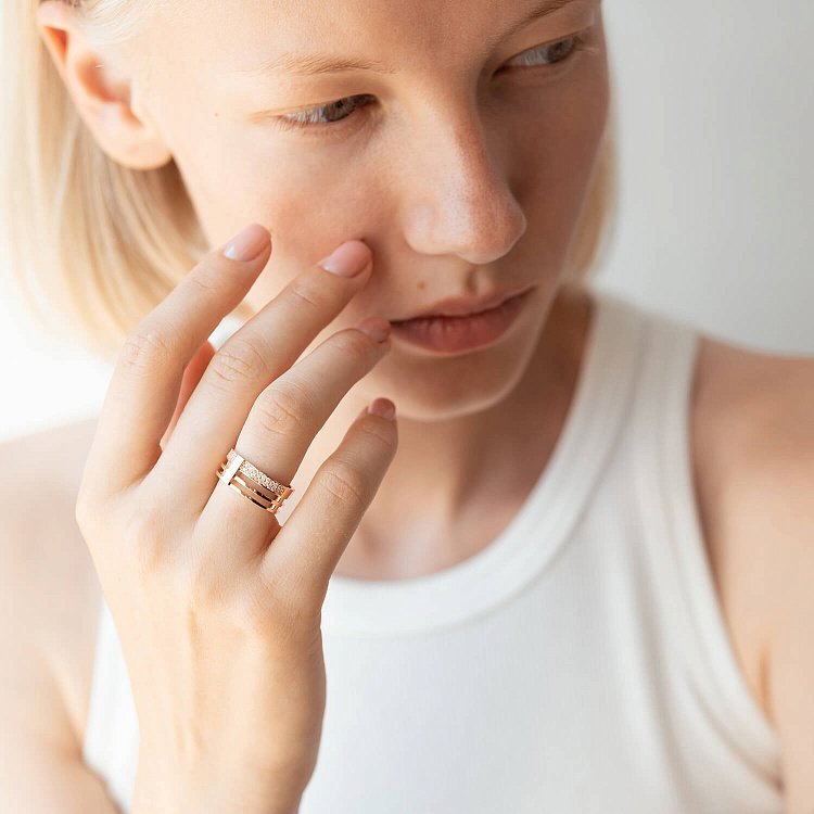 Кольцо в красном золоте (фианиты) к07041 от ювелирного магазина Оникс - 5