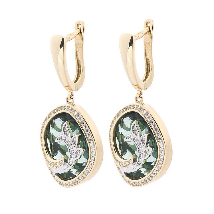 Золоті сережки з фіанітами с05631 від ювелірного магазину Онікс - 1