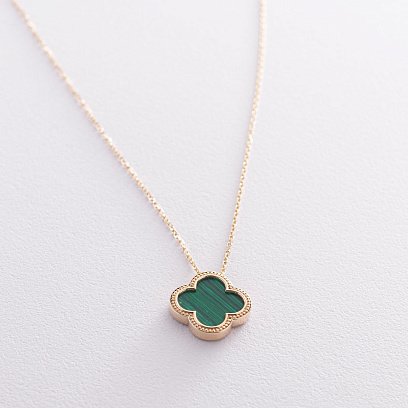 Золотое колье "Клевер" с малахитом кол01879
