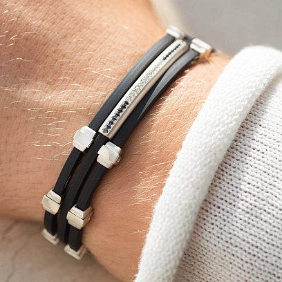 Каучуковий браслет зі срібними вставками (фіаніти) 1091чб №4