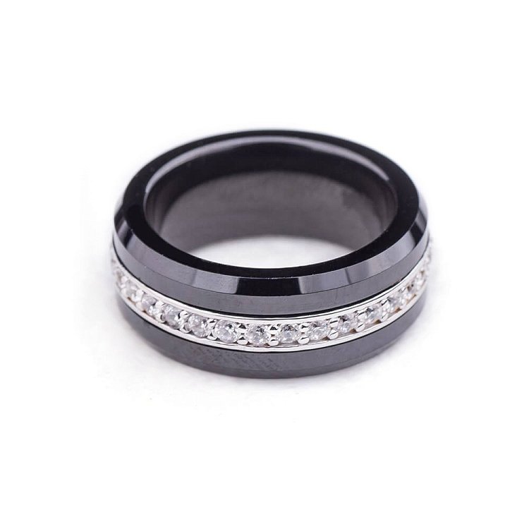 Кольцо из керамики, со вставкой золота и фианитов к03579 от ювелирного магазина Оникс