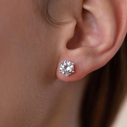 Серебряные серьги - пусеты с фианитами 121622 №2