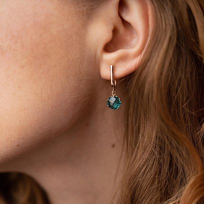 Сережки у червоному золоті (зелений кварц) с4748кв №4