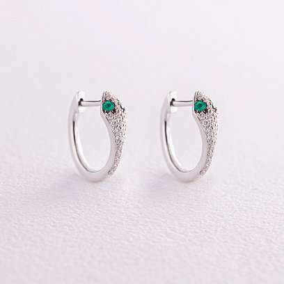 Золоті сережки "Змії" з діамантами та смарагдами сб0434ca