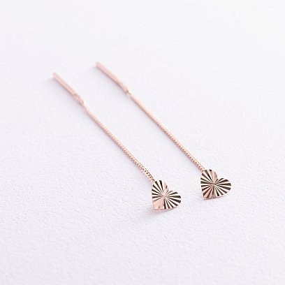 Золотые серьги-протяжки "Сердечки" с01580