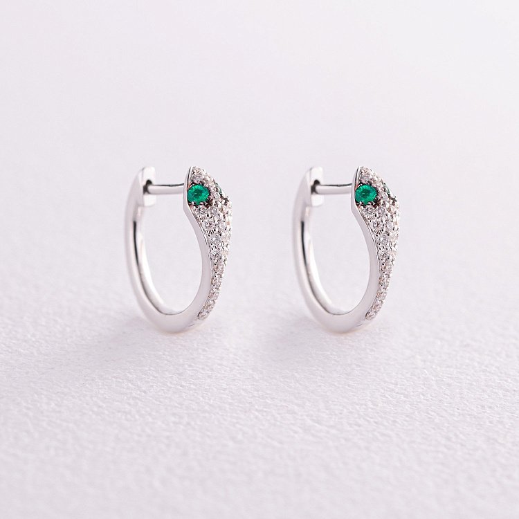 Золоті сережки "Змії" з діамантами та смарагдами сб0434ca від ювелірного магазину Онікс