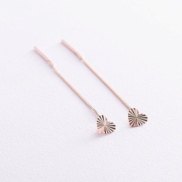 Золотые серьги-протяжки "Сердечки" с01580 от ювелирного магазина Оникс