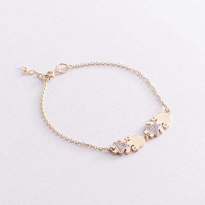 Золотой браслет "Две девочки" (фианит) б04107