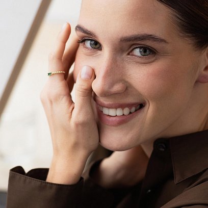 Золотое кольцо "Аннабель" с зеленым фианитом к07183 №13