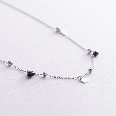 Золоте кольє "Сердечки" з чорними фіанітами кол02362 №3